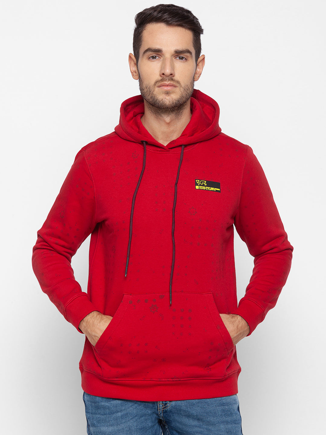 Spykar Red Cotton Sweatshirt For Men