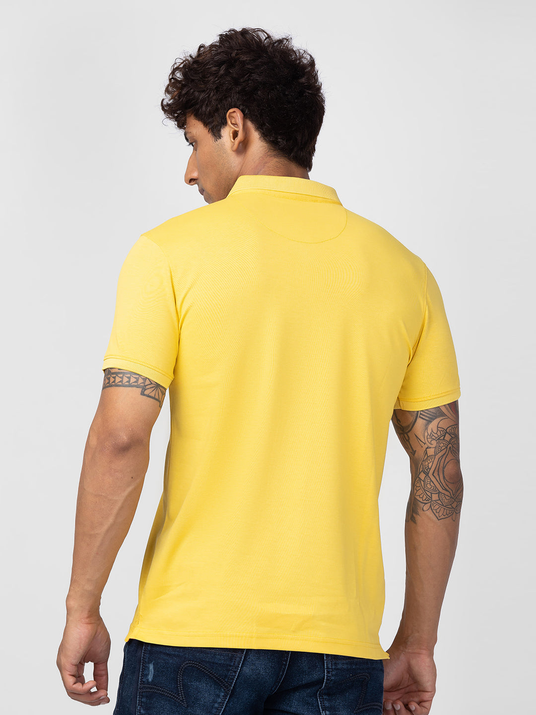 Spykar Men Yellow Cotton Regular Fit Half Sleeve Plain Polo T-Shirt