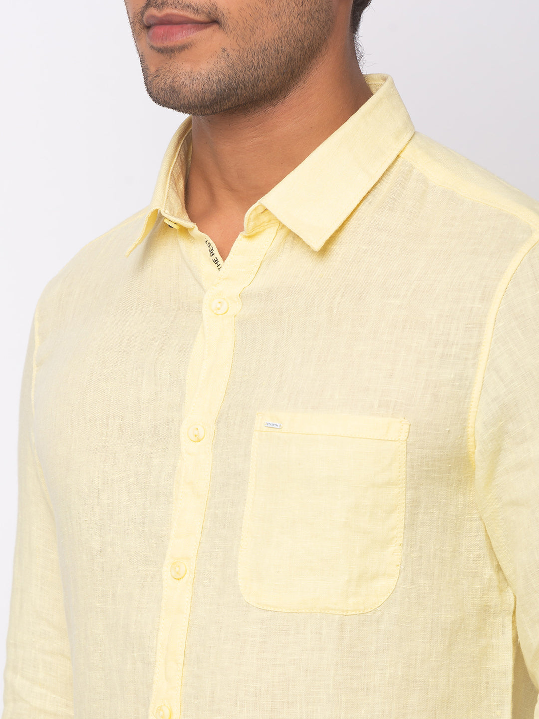 Spykar Men Yellow Cotton Slim Fit Shirt