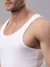 White 100% Cotton Vest (Round Neck)- Underjeans By Spykar