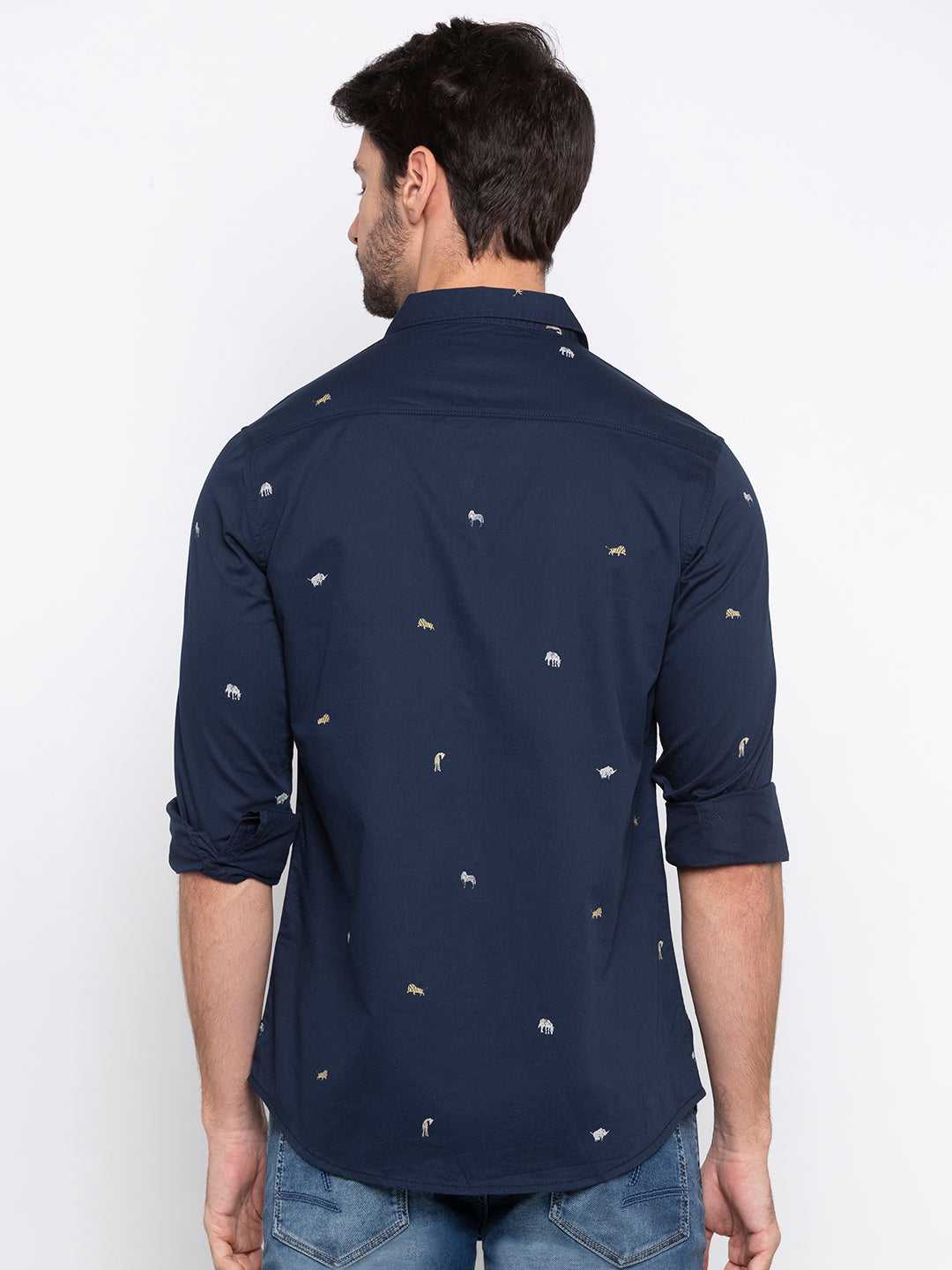 Spykar Men Navy Printed Slim Fit Casual Shirt