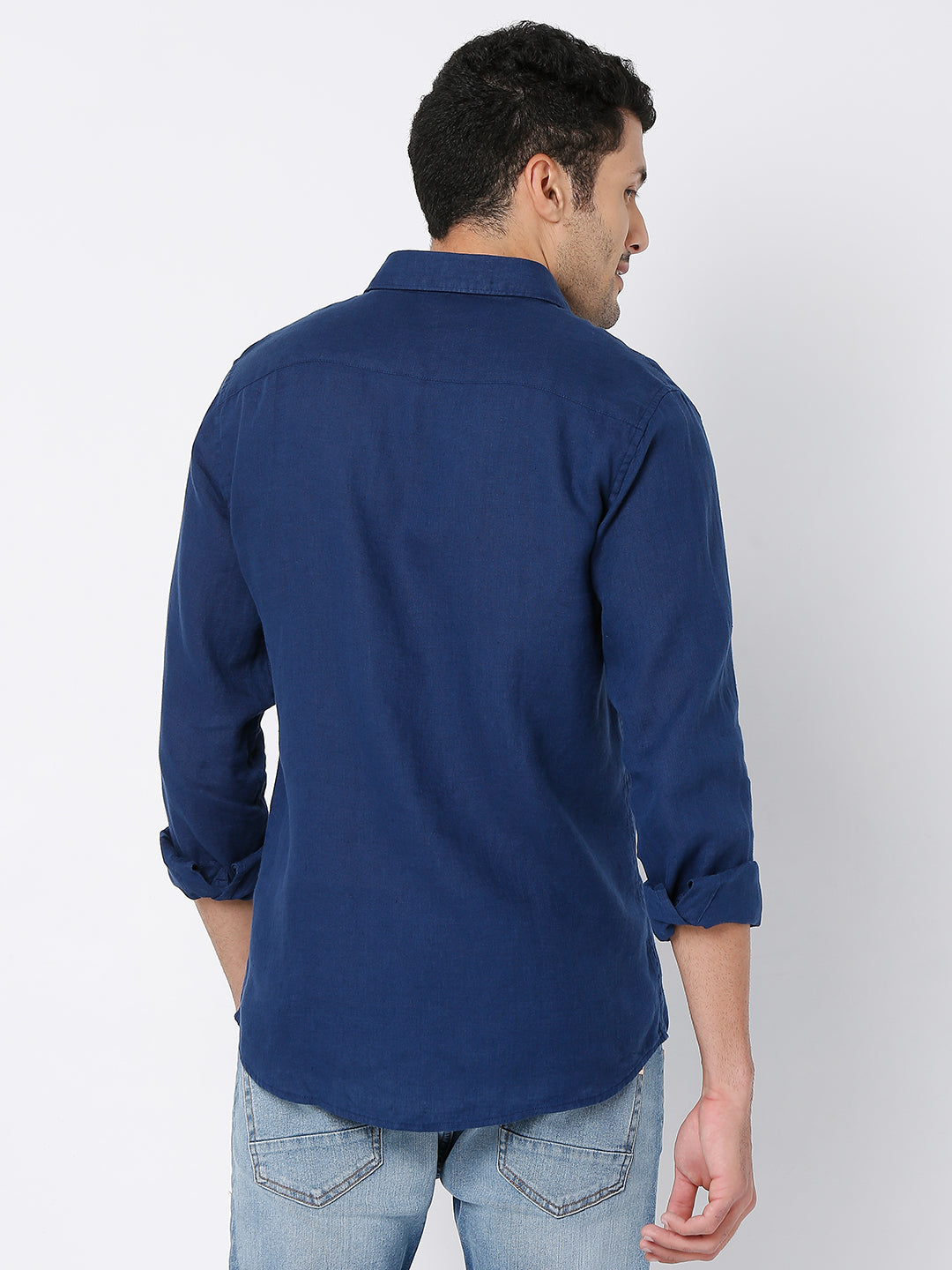 Spykar Men Navy Blue Cotton Full Sleeve Plain Shirt