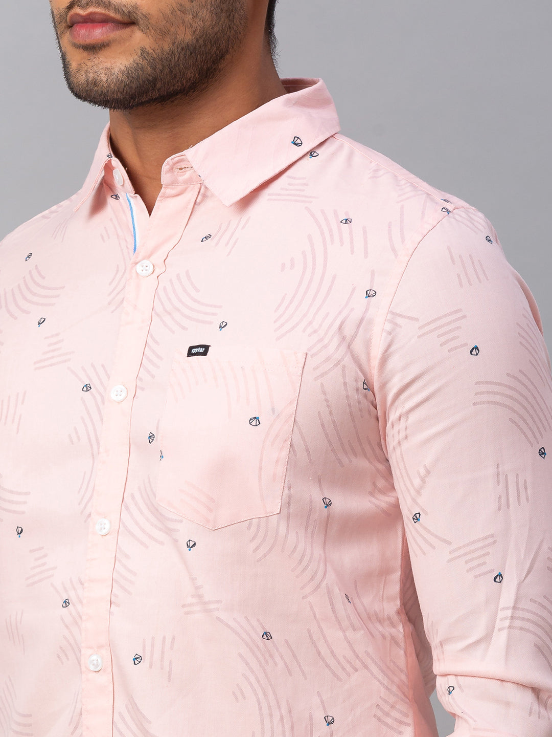 Spykar Men Pink Cotton Slim Fit Shirt