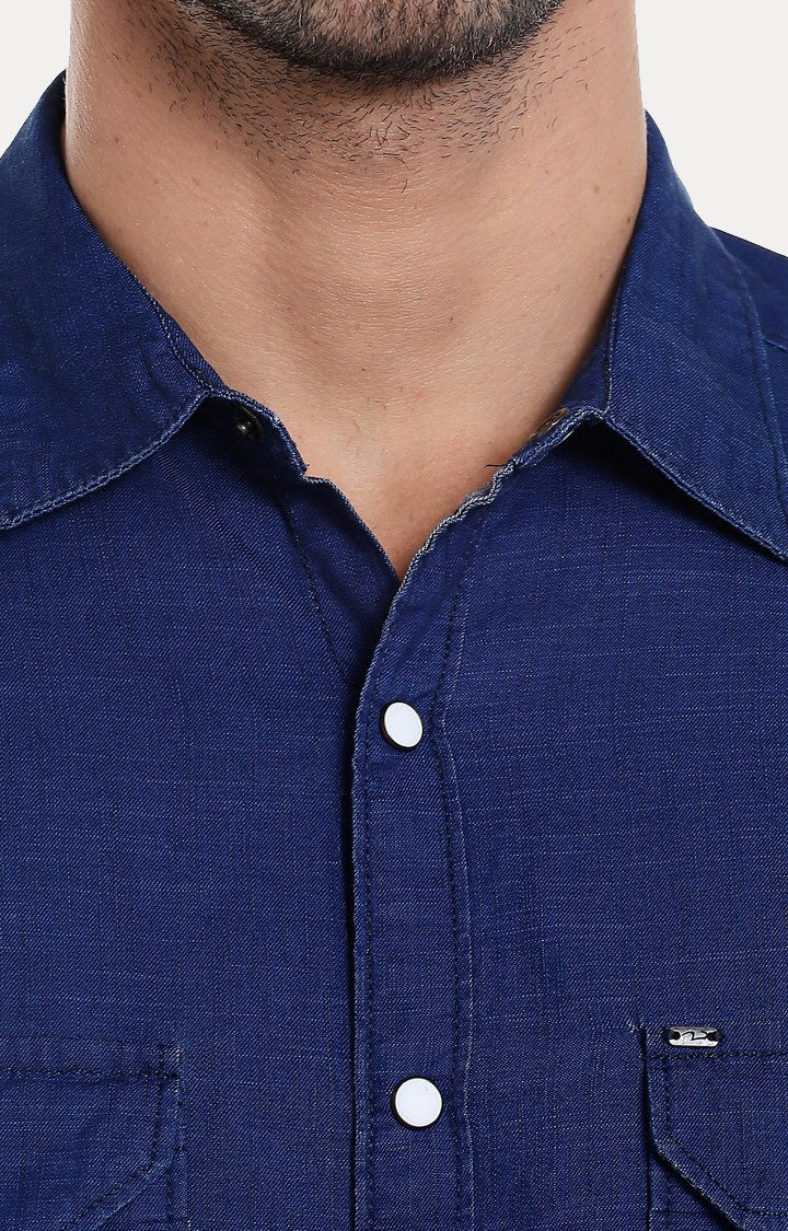 Spykar Men'S Blue Cotton Solid Casual Shirts