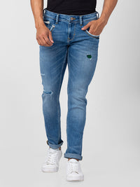 Spykar Men Mid Blue Cotton Slim Fit Narrow Length Jeans (Skinny)