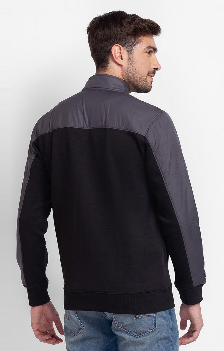 Spykar Black Cotton Full Sleeve High Neck Sweatshirt For Men