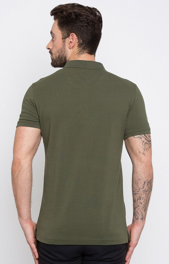 Spykar Green Solid Slim Fit Polo T-Shirt