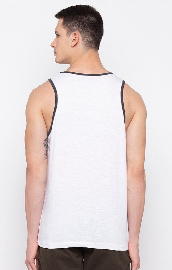 Spykar Men White Cotton Slim Fit Vest