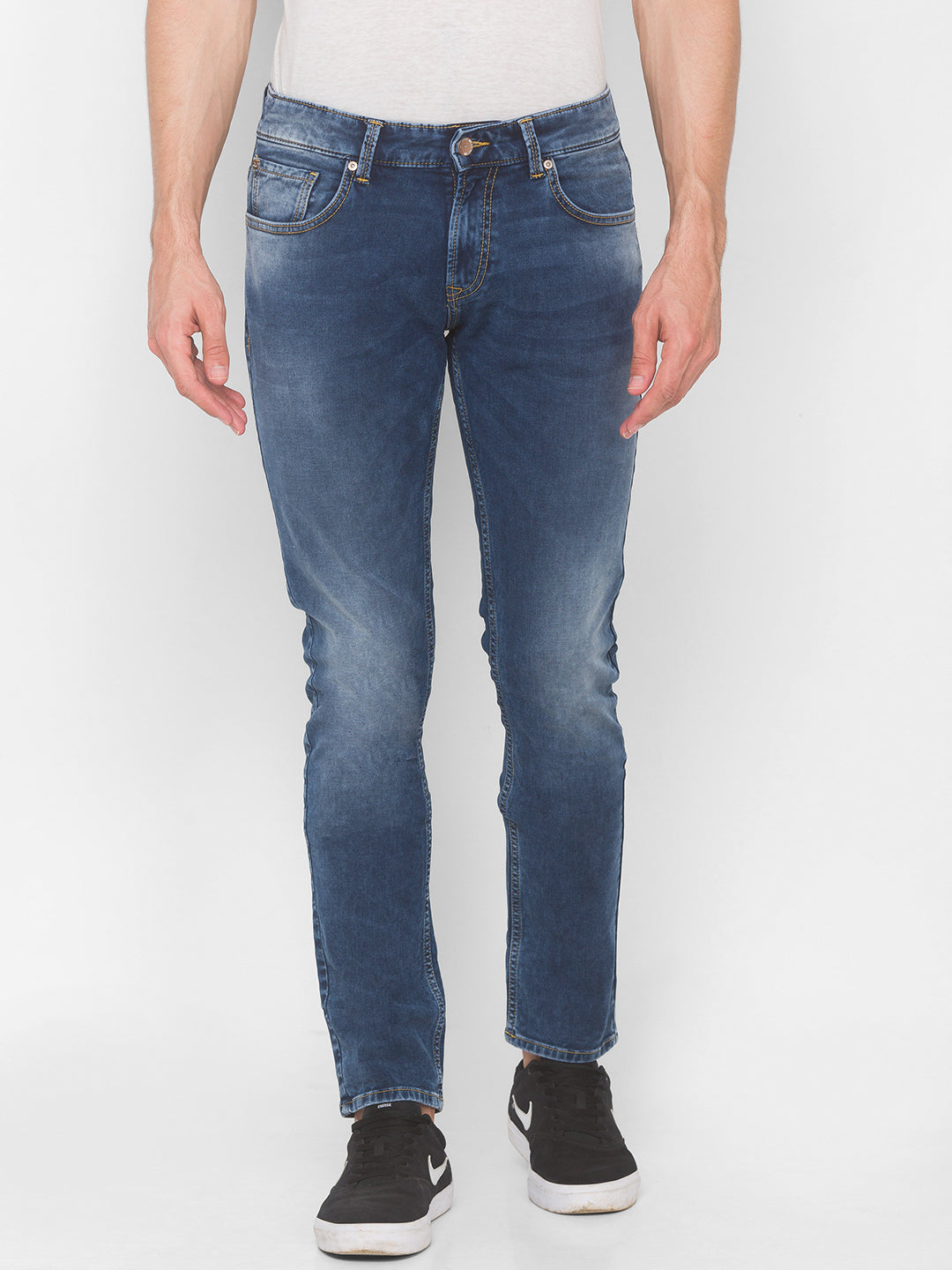 Spykar Men Blue Cotton Comfort Fit Straight Fit Jeans (Ricardo)