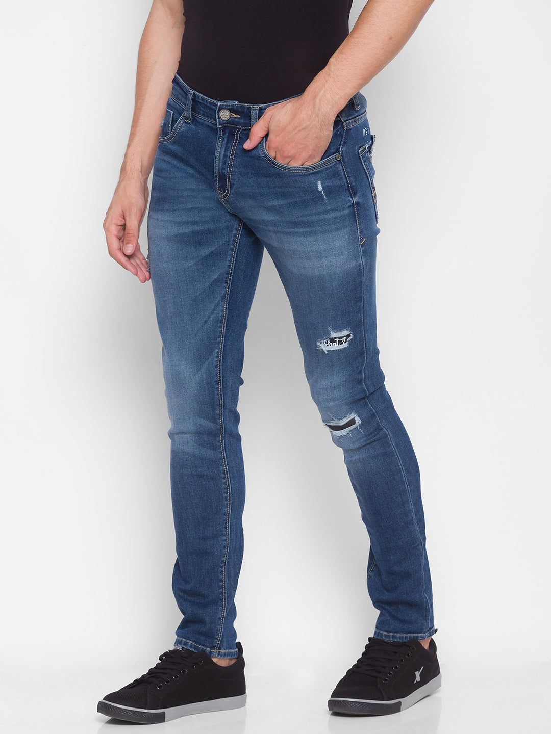 Spykar Men Blue Cotton Slim Fit Tapered Length Jeans (Kano)