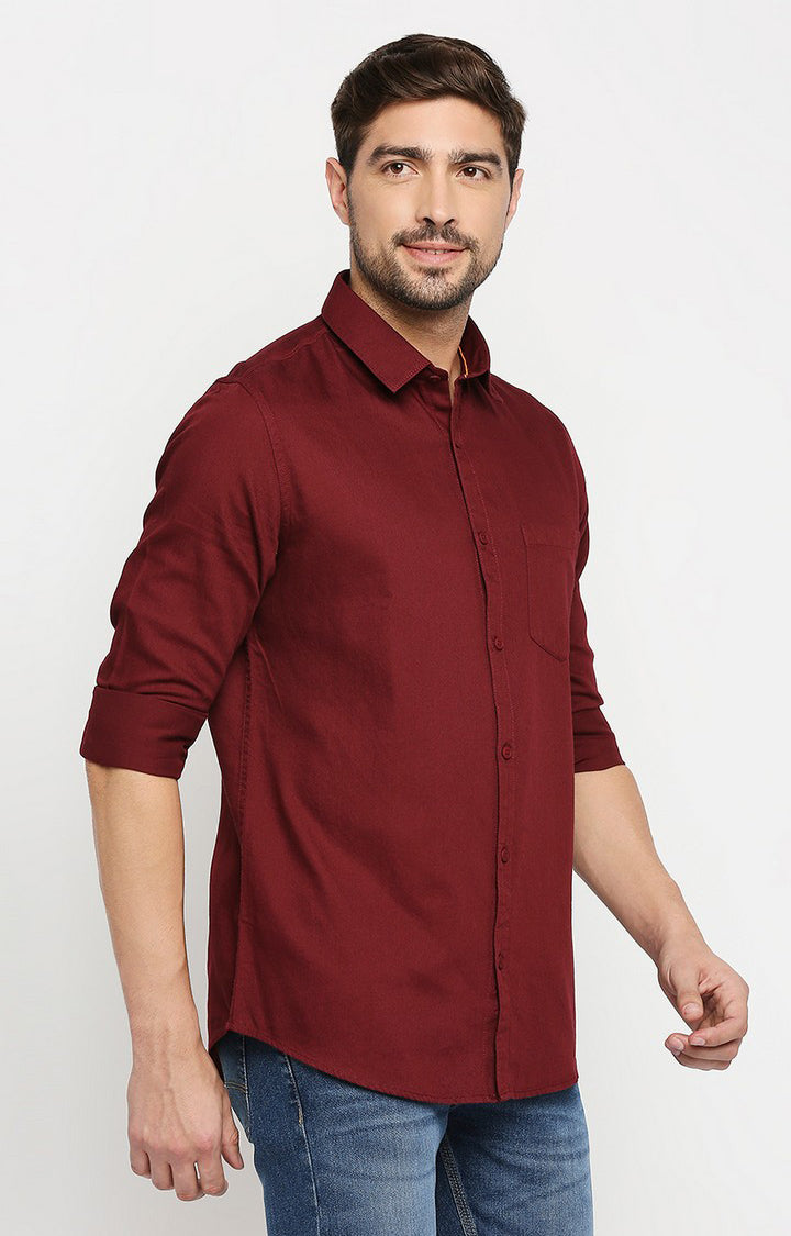 Spykar Men Maroon Cotton Regular Fit Full Sleeve Casual Shirt