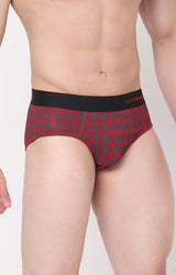 Maroon-Check Cotton Brief For Men Premium- Underjeans By Spykar