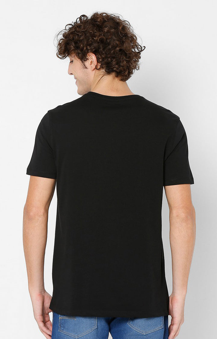 Spykar Men Black Cotton Slim Fit Round Neck T-Shirt