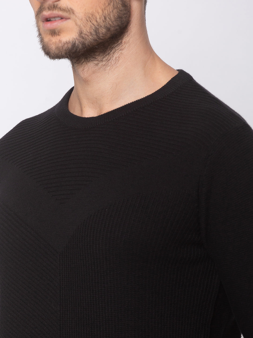 Spykar Men Black Cotton Regular Fit Sweater