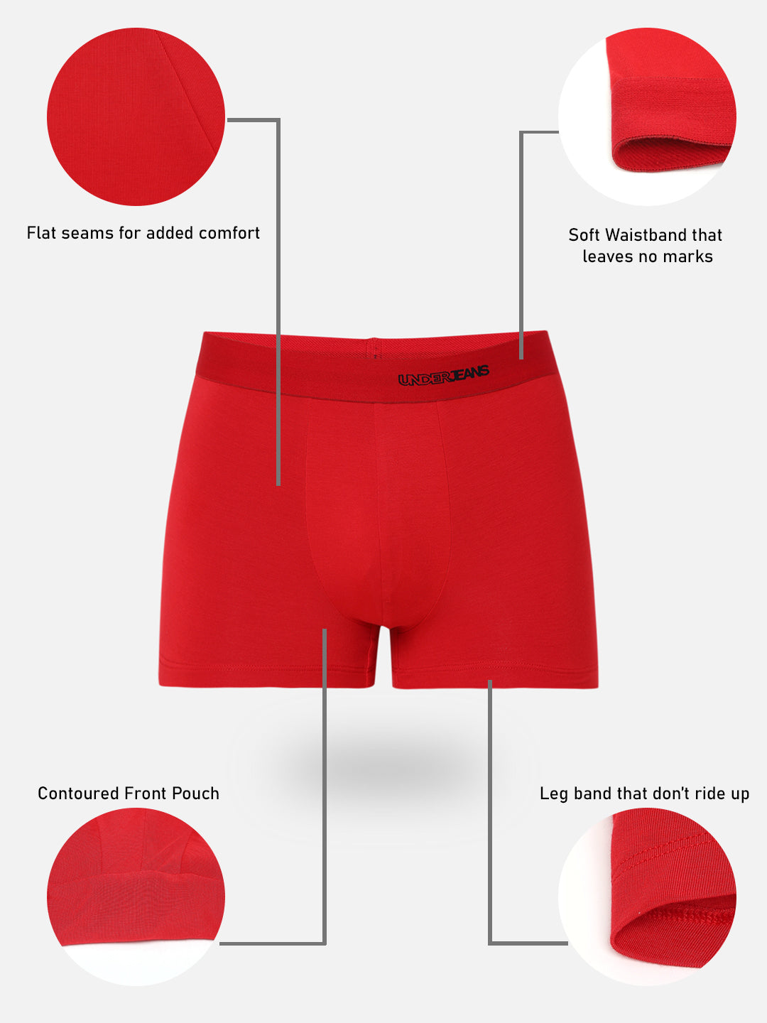 Men Premium Micromodal Red Trunk - Underjeans By Spykar