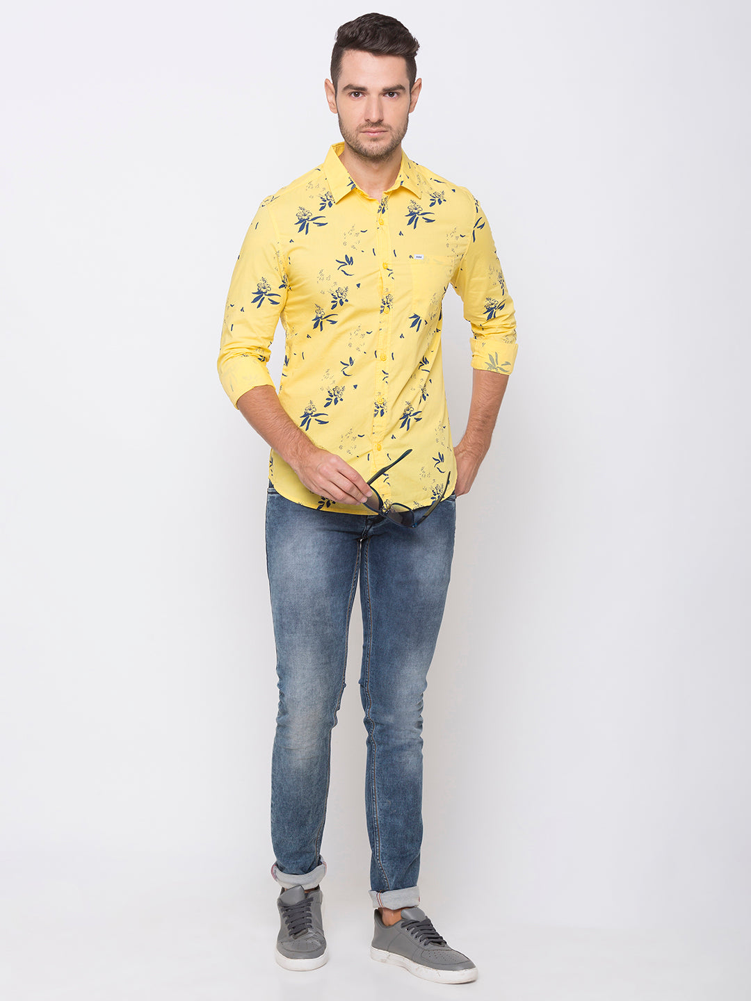 Spykar Slim Fit Men Yellow Cotton Casual Shirts