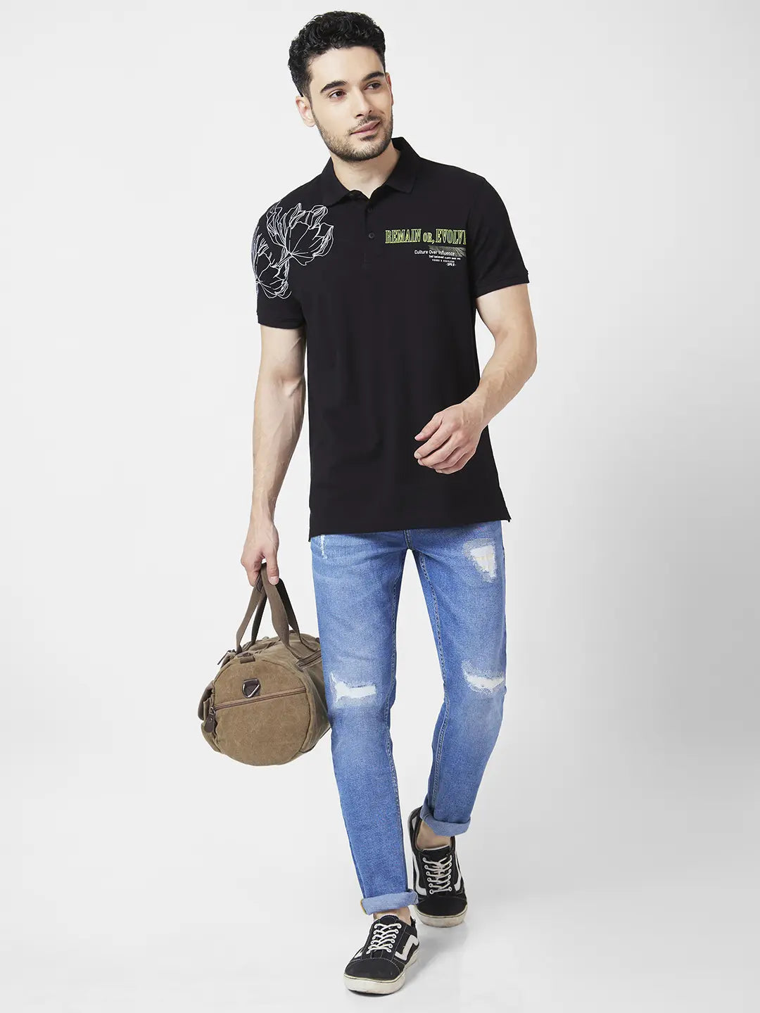 Spykar Men Mid Blue Cotton Slim Fit Narrow Length Mild Distressed Low Rise Jeans (Skinny)