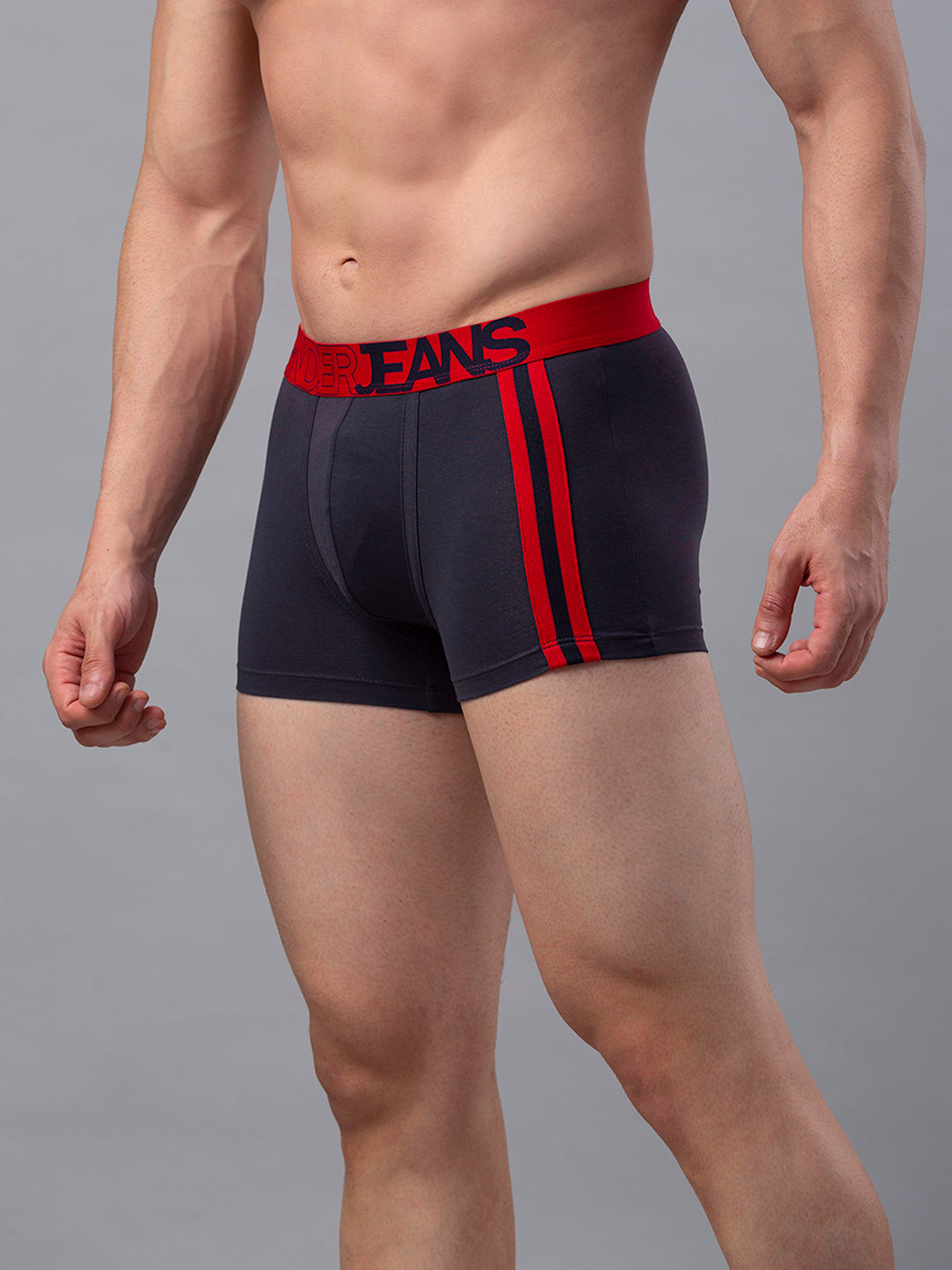 Men Premium Cotton Blend Grey-Red Trunk - (Pack Of 2)- Underjeans By Spykar