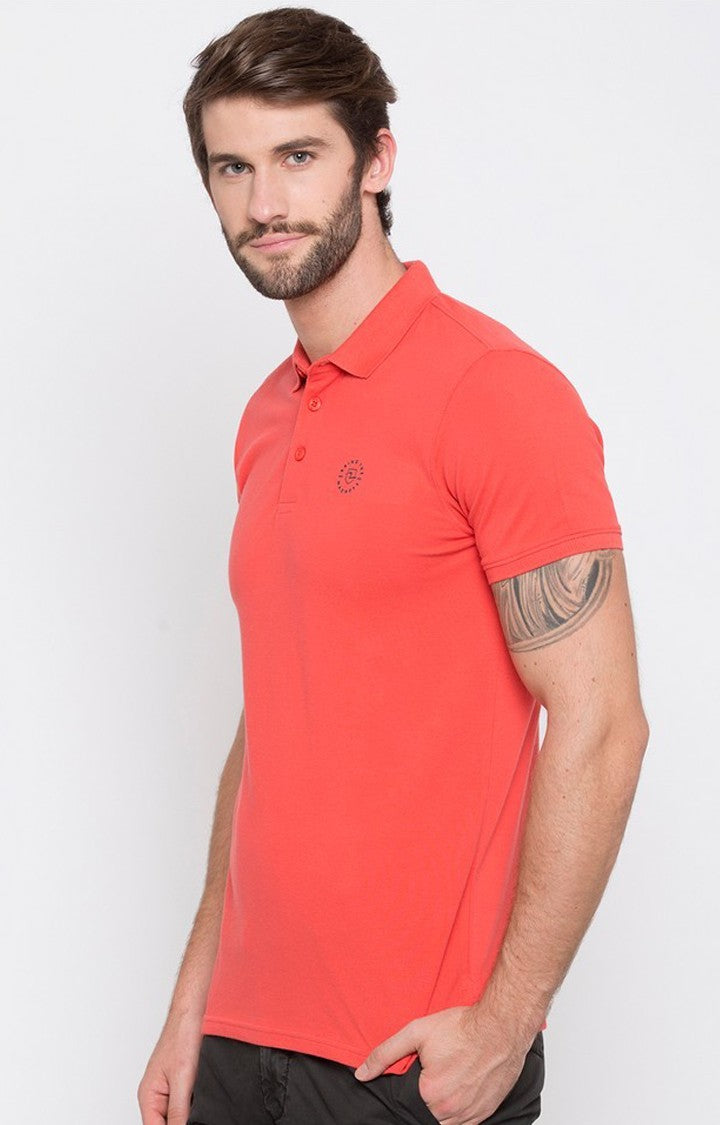 Spykar Coral Solid Slim Fit Polo T-Shirt