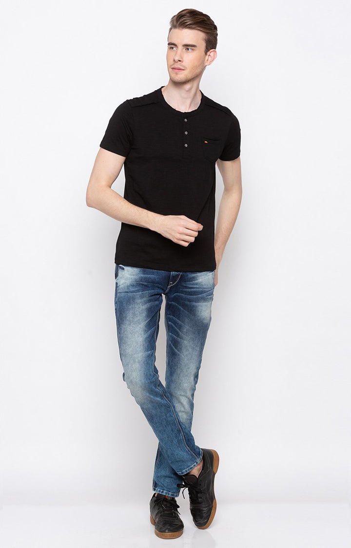 Spykar Black Solid Slim Fit Men T-Shirts