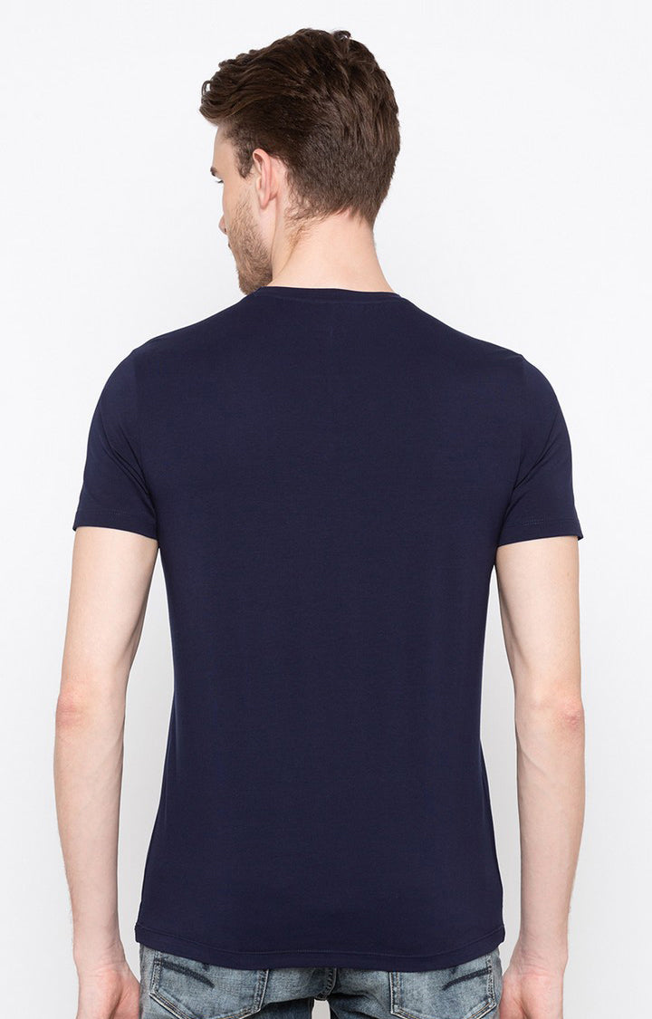 Spykar Navy Printed Slim Fit Men T-Shirts