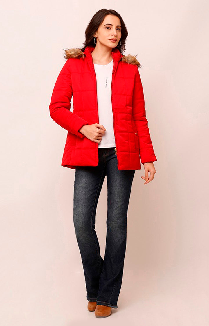 Spykar Women Red Solid Front Open Jacket