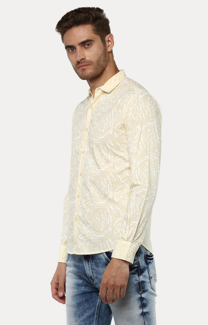 Spykar Men'S Yellow Cotton Printed Casual Shirts