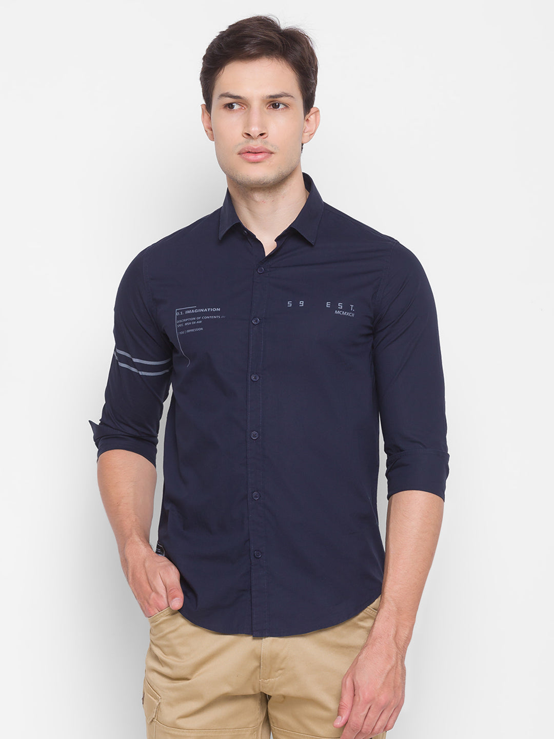 Spykar Blue Cotton Men Shirt