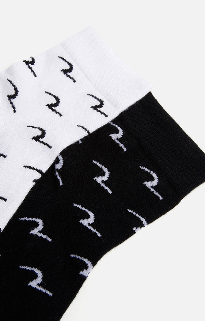 Spykar Black & White Printed Ankle Length Socks