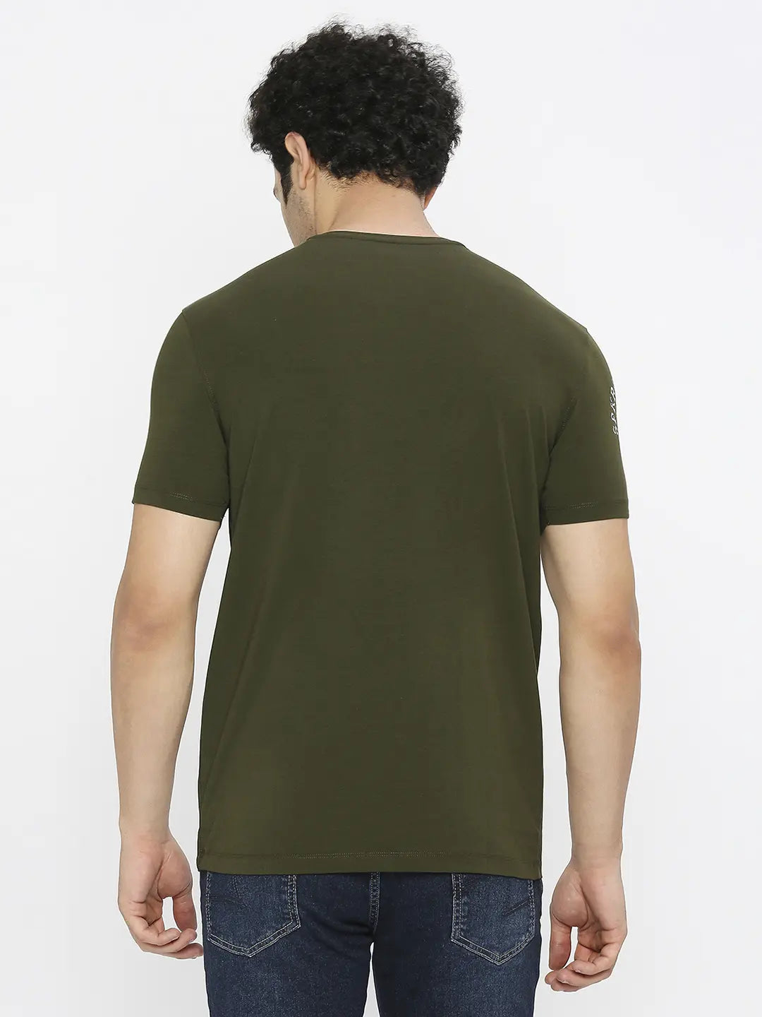 Spykar Men Rifle Green Cotton Regular Fit Half Sleeve Plain V-Neck Tshirt