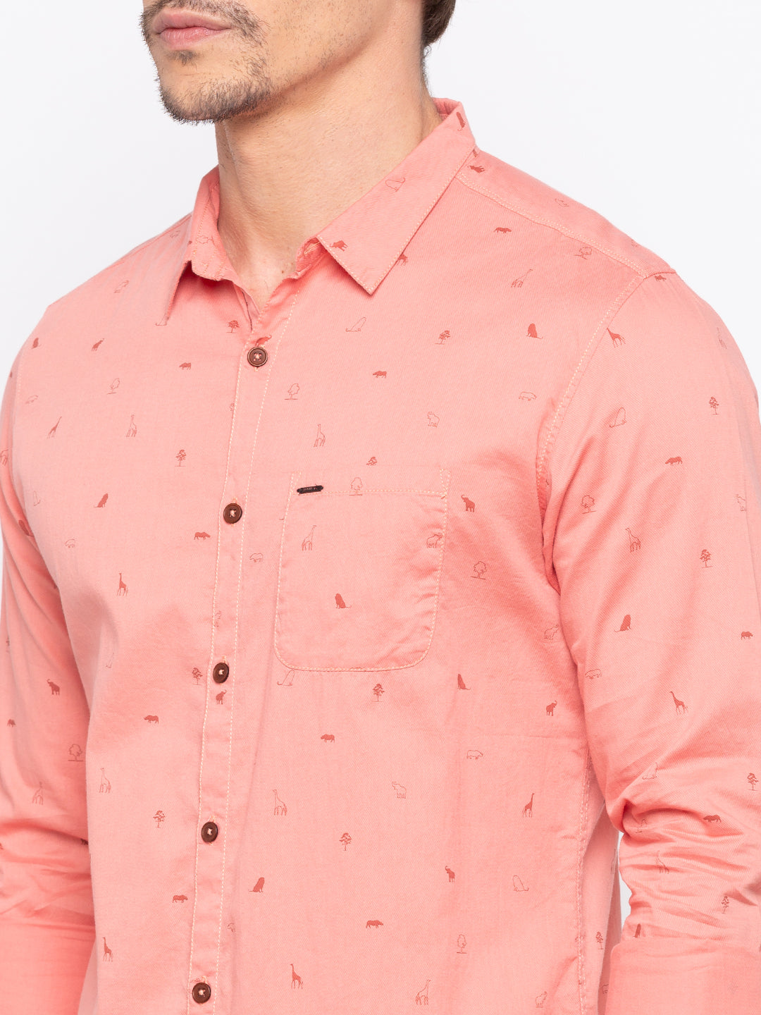 Spykar Pink Cotton Slim Fit Shirts For Men