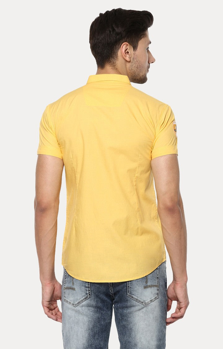 Spykar Men'S Yellow Cotton Solid Casual Shirts