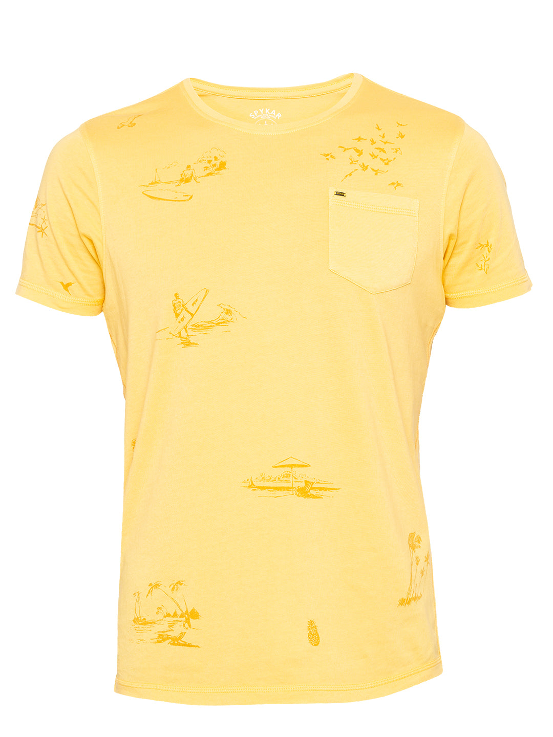 Spykar Yellow Cotton Slim Fit T-Shirt For Men