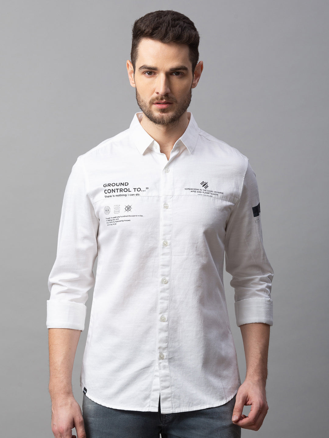 Spykar Men White Cotton Slim Fit Shirt (Slim)