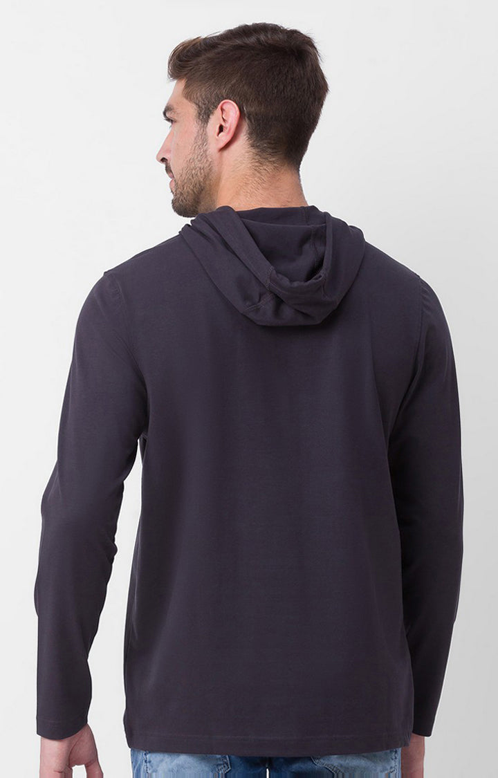 Spykar Slate Grey Cotton Full Sleeve Printed Casual T-shirt For Men