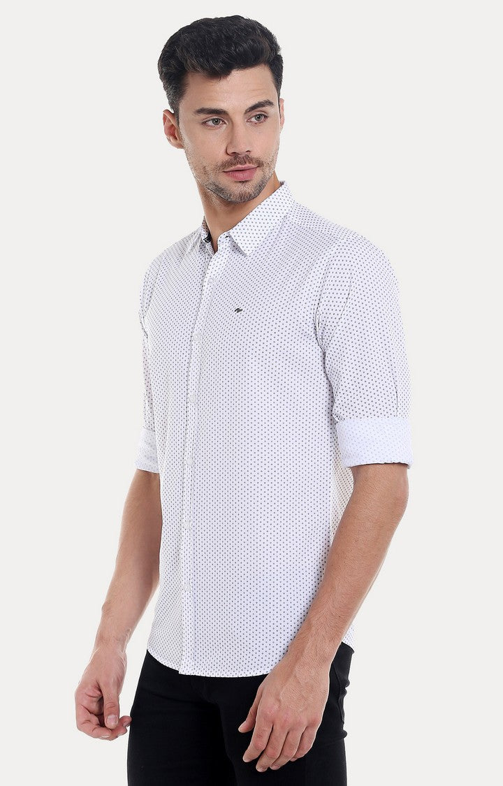 Spykar Men'S White Cotton Polka Dots Casual Shirts