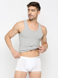 Men White Solid Super Premium Bonded Elastic Trunk - Underjeans By Spykar