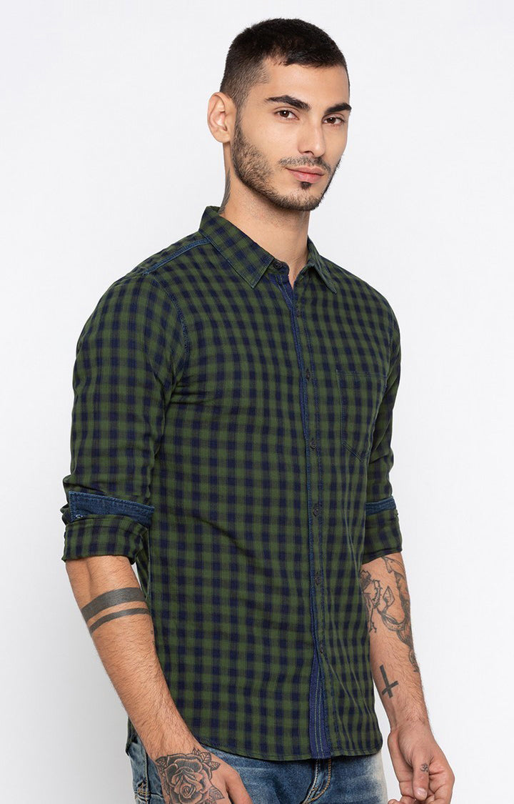 Spykar Men'S Green Cotton Checked Casual Shirts