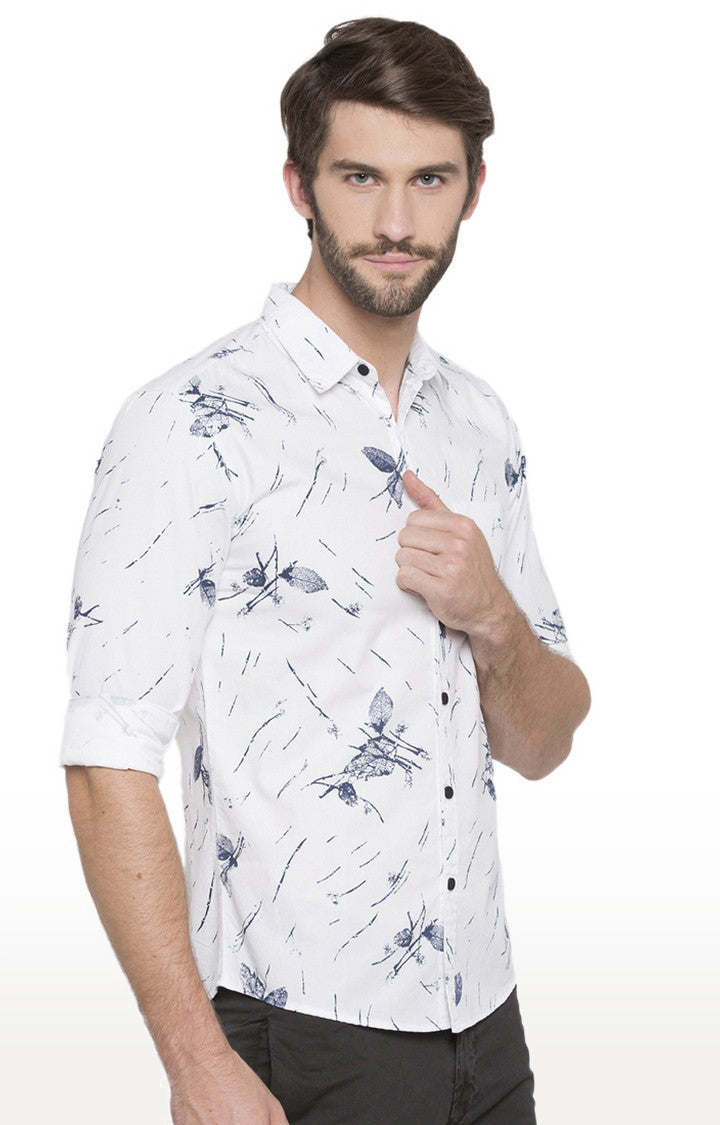 Spykar Men'S White Cotton Printed Casual Shirts