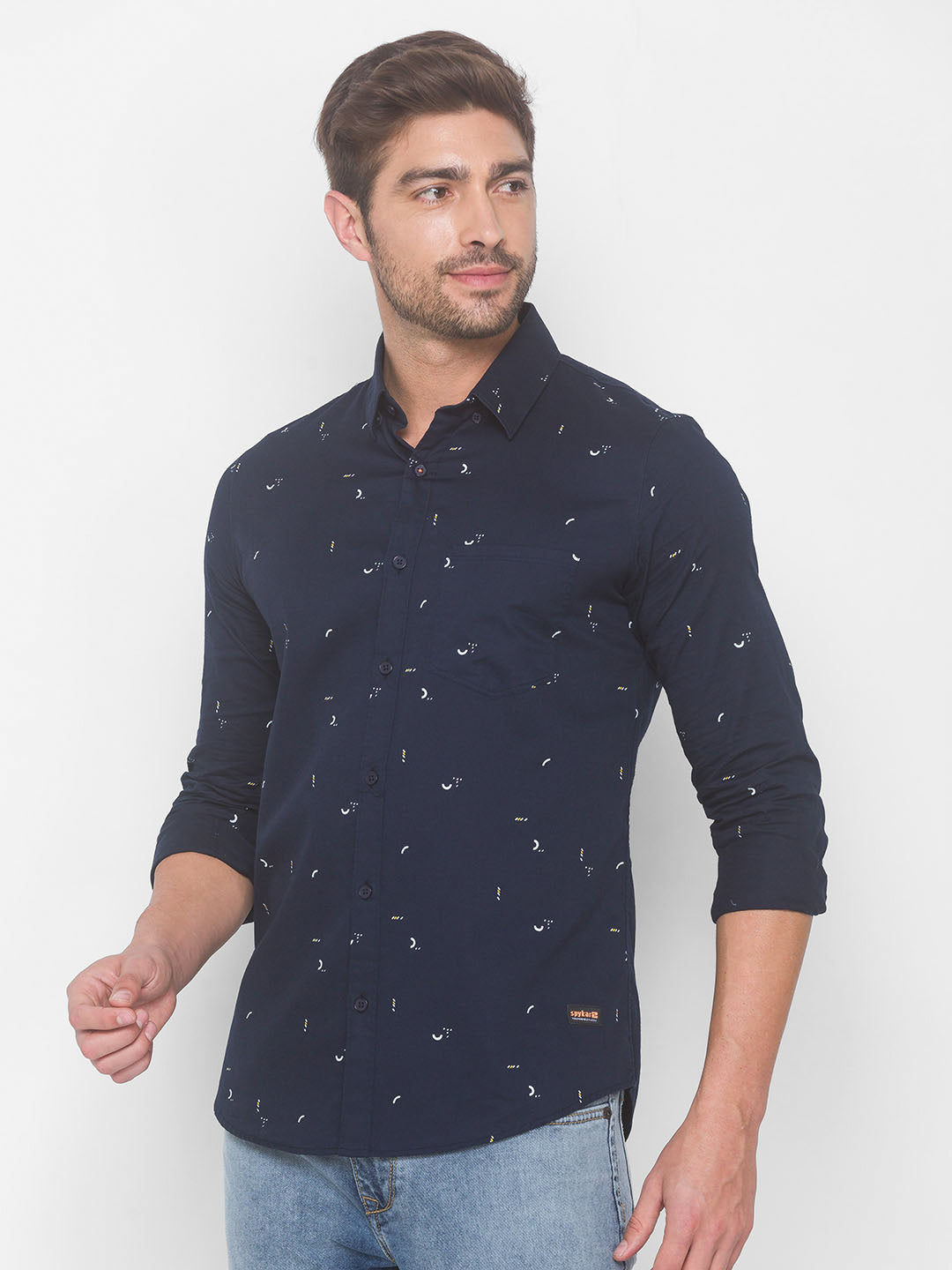 Spykar Men Navy Blue Cotton Shirts (Slim)