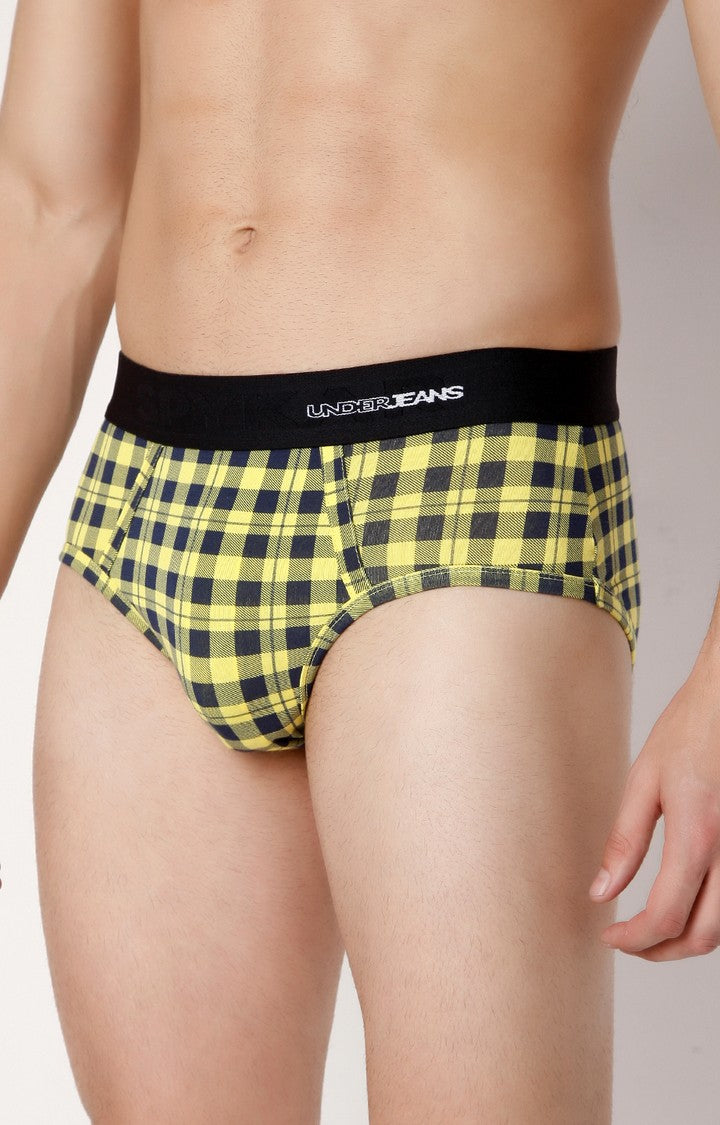 Underjeans By Spykar Men Yellow Check Cotton Blend Brief