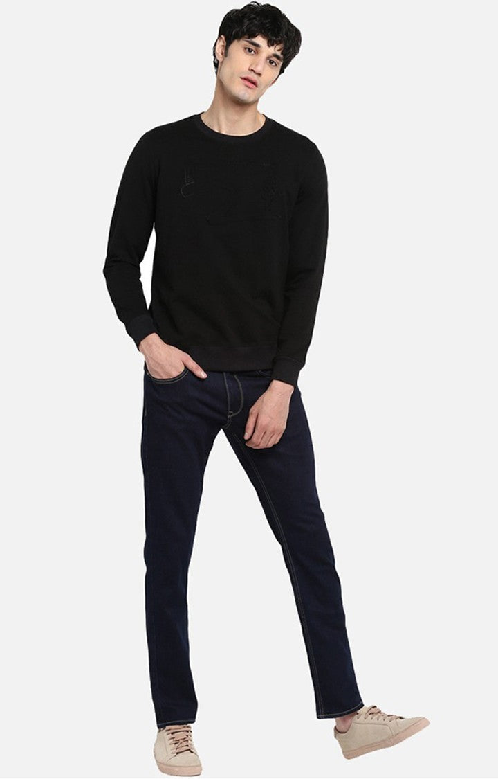 Spykar Black Solid Slim Fit Sweatshirt