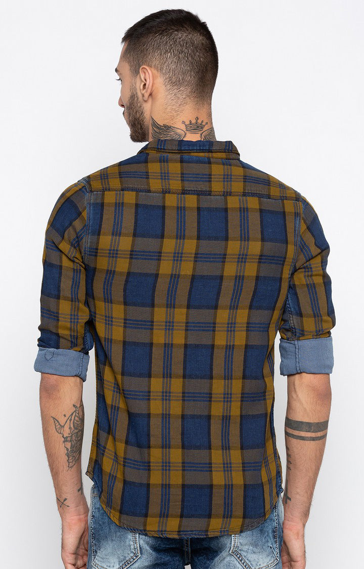 Spykar Men'S Blue Cotton Checked Casual Shirts