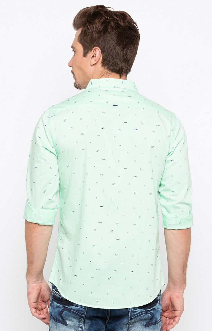 Spykar Men'S Green Cotton Printed Casual Shirts