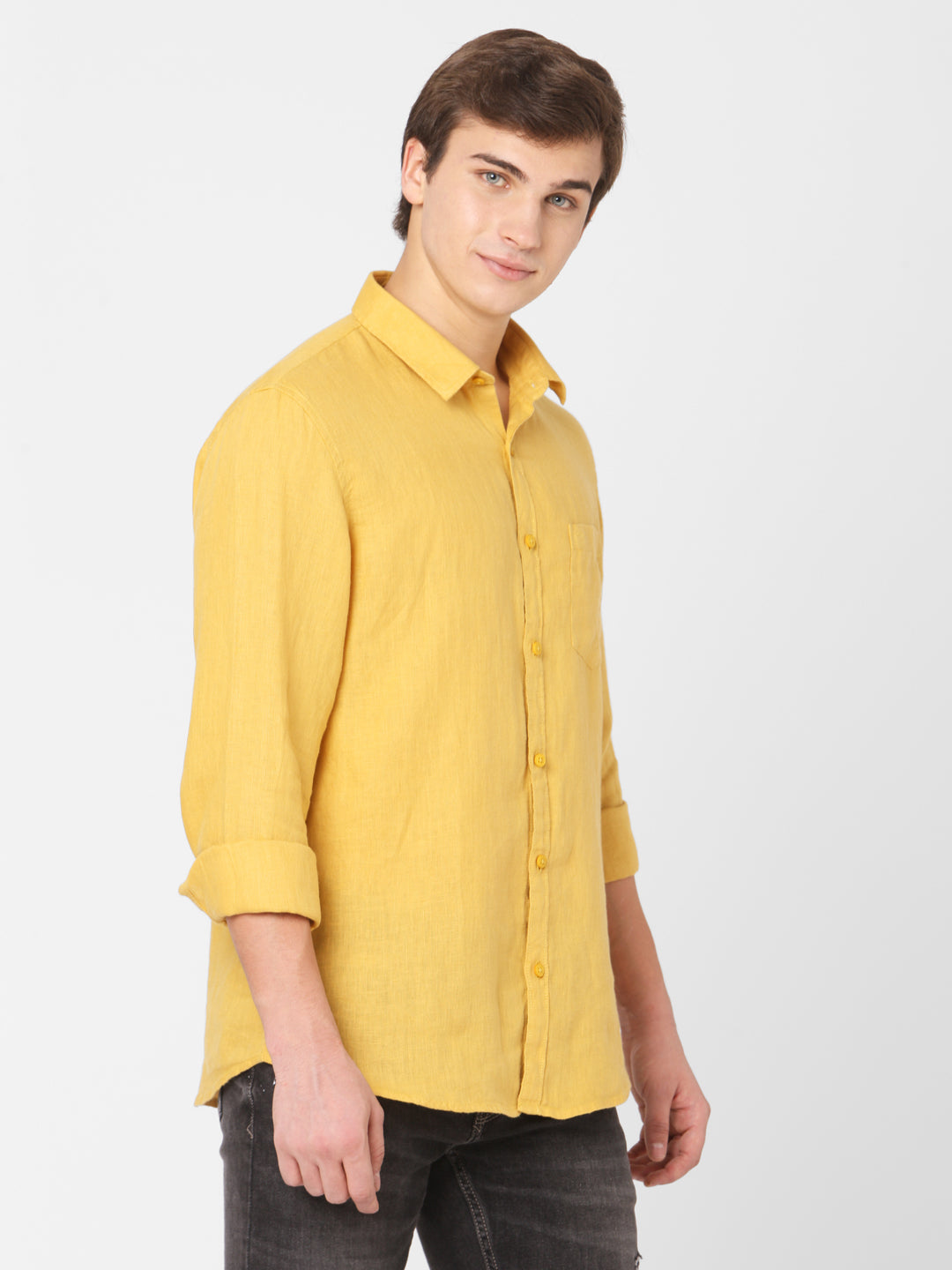 Spykar Men Yellow Cotton Slim Fit Shirts