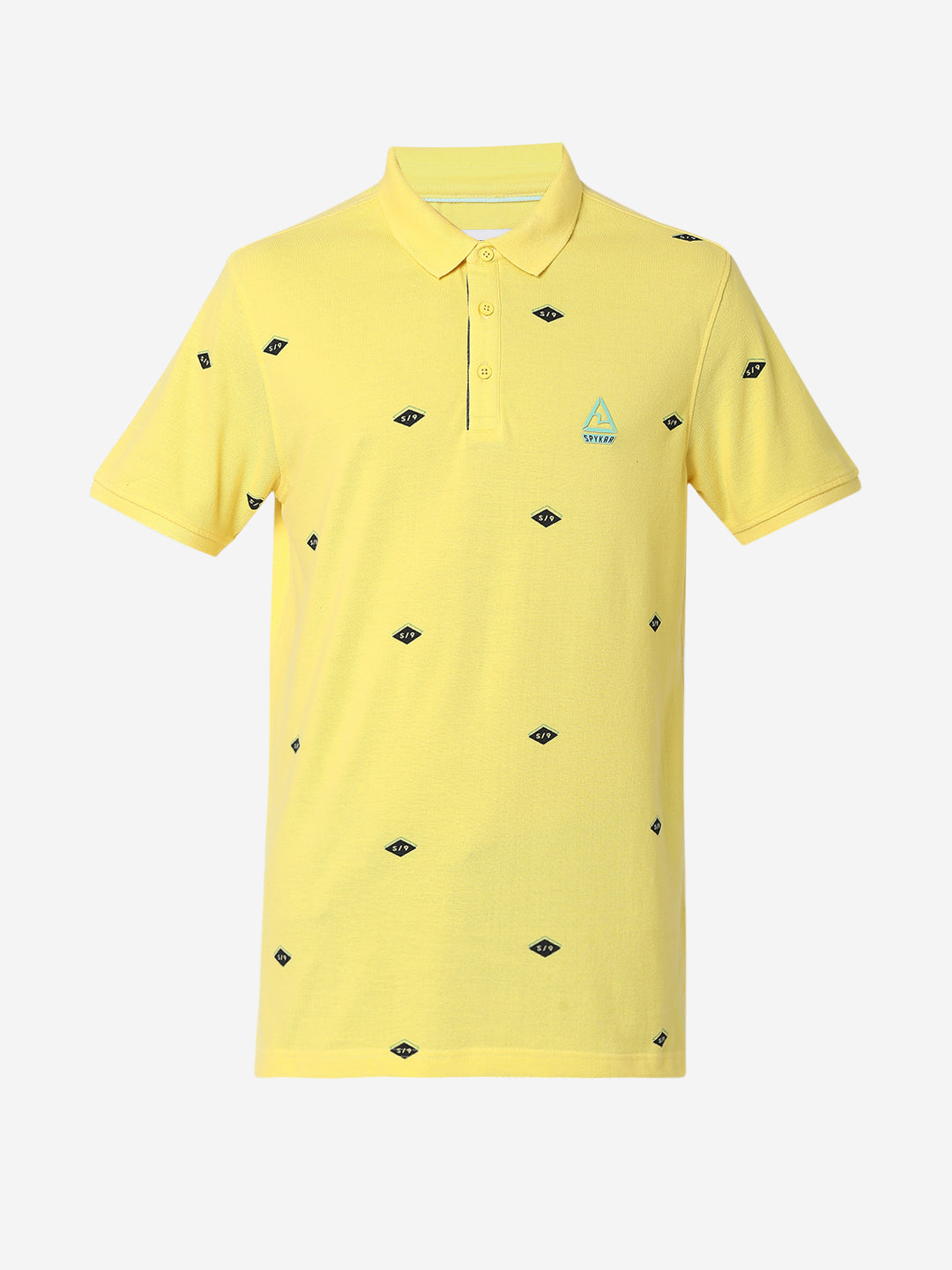 Spykar Men Pastel Yellow Cotton Printed Casual Polo Tshirt