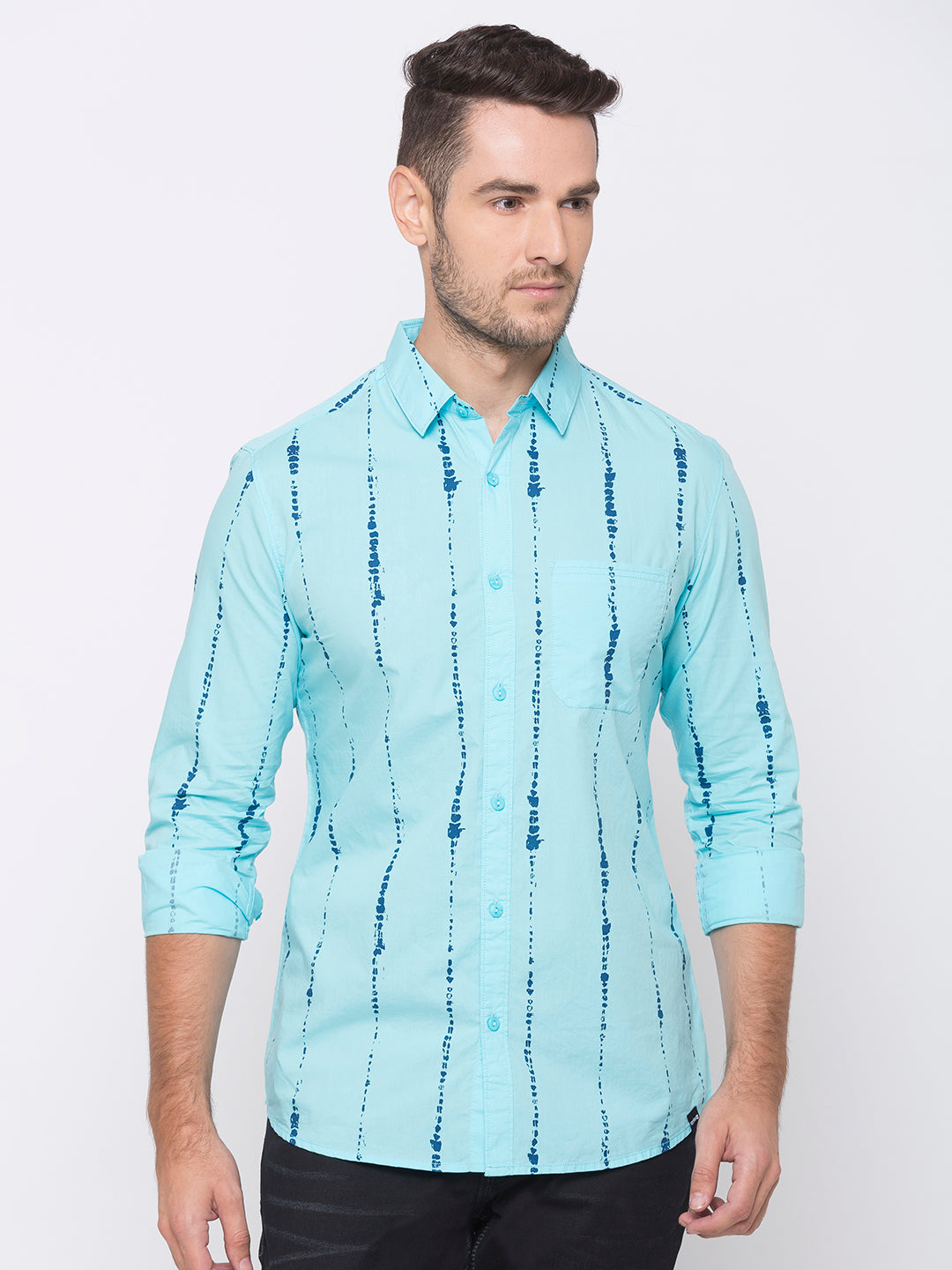 Spykar Slim Fit Men Blue Cotton Casual Shirts