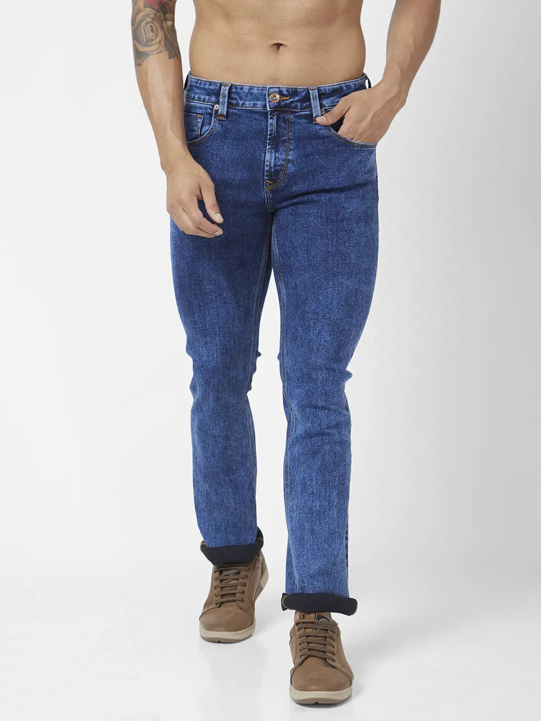 Spykar Men Dark Blue Cotton Stretch Comfort Fit Regular Length Clean look Mid Rise Jeans (Rafter)