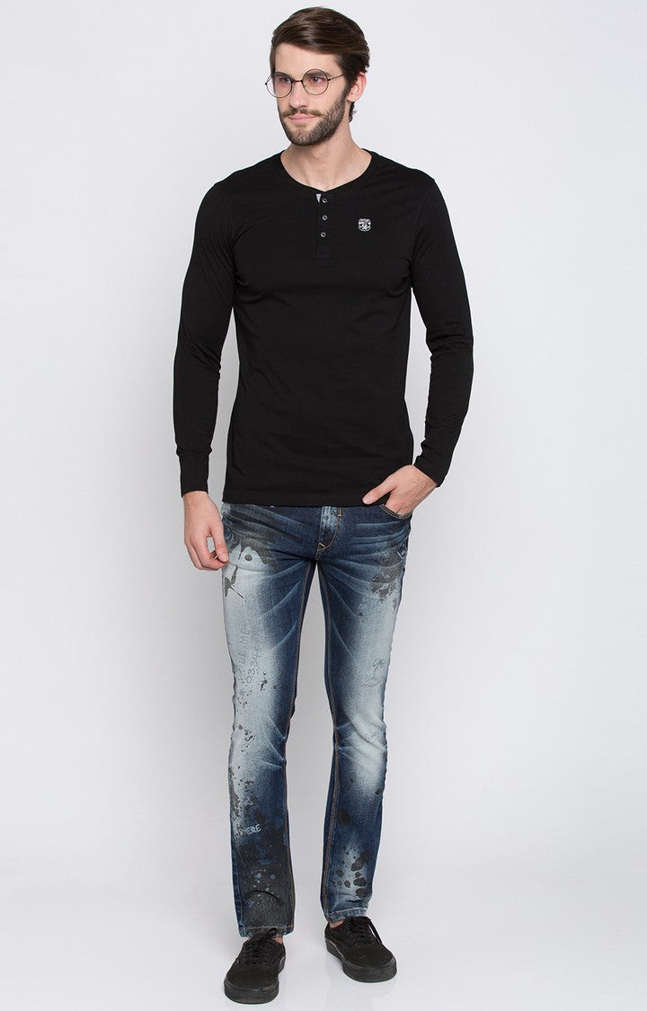 Spykar Black Solid Slim Fit Men T-Shirts