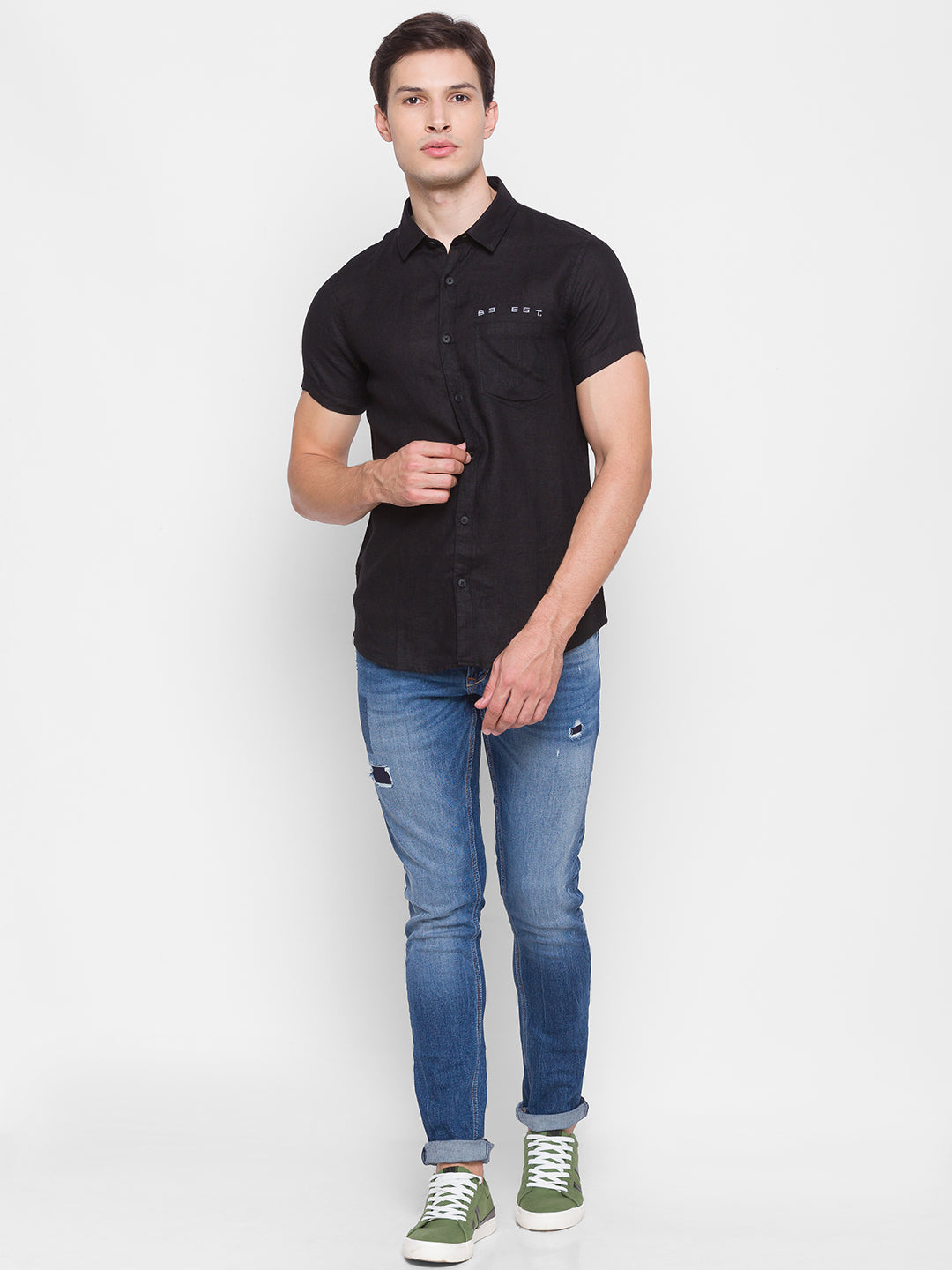 Spykar Slim Fit Black Cotton Men Shirt